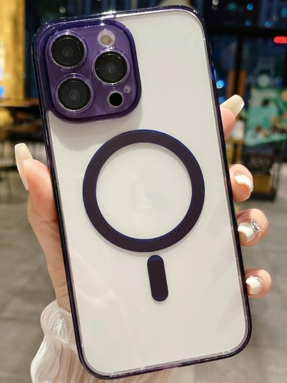 Magnetic Clear Shield iPhone Case - Deep Purple Edge MagSafe